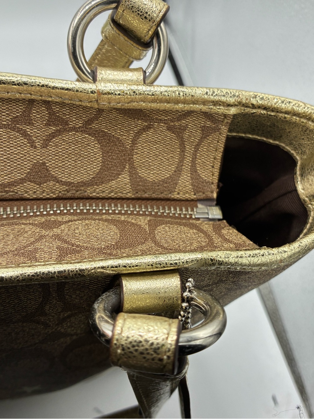 Coach Brown Signature Star Print Tote with Gold Trim - Picture 10 of 15